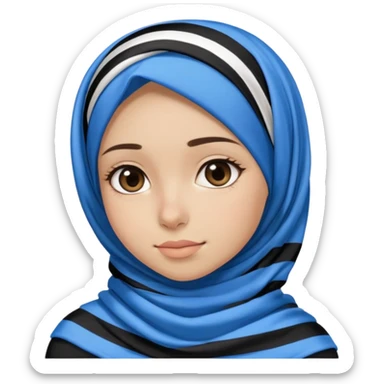 White hijab girl wearing stripes tshirt and blue black hijab sticker