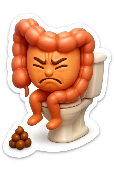 SU QUESTO STILE FAI UN EMOJI STILE IPHONE 3D DI UN INTESTINO CHE sta seduto sul wc e davanti ha una montagnetta di feci a palline stile emoji iphone, FAGLI UN ESPRESSIONE di dolore mentre si sforza E FALLO MOLTO REALISTICO IN 3D sticker