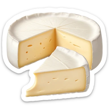 cinematic-realistic-brie-cheese-emoji,-featuring-soft-ripened-cheese-with-a-delicate white rind-rendered-with-lifelike-detail-and-inviting,-natural-lighting sticker