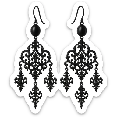 goth earrings, black filigree chandelier, ornate gothic, elegant sticker