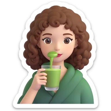 curly haired girl drinking matcha sticker