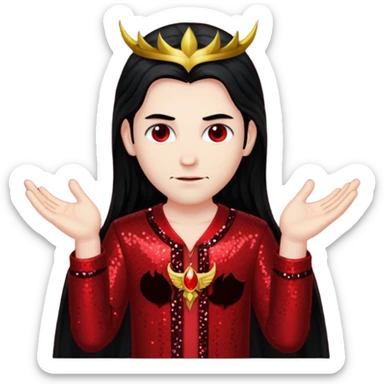 Lucifer from The Bible with long black hair, dark red sequin outfit sticker