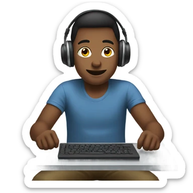 a boy playing on his computer with headphones on sticker