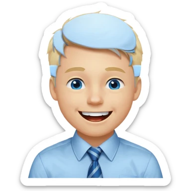 A young guy with blonde hair and blue eyes that looks masculine. make him wear a shirt with a tie. he is danish. He is laughing extremely hard. More extreme expression sticker