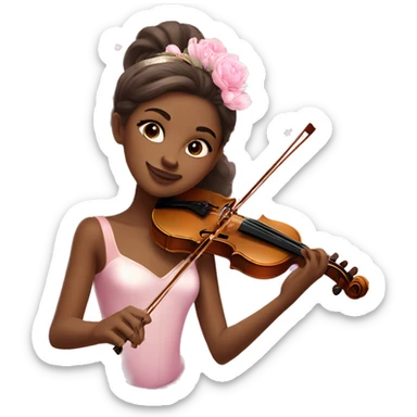 ballet brunette with brown skin girl with soft pastel tutu playing violin with peonies and sparkles realistic coquette sticker