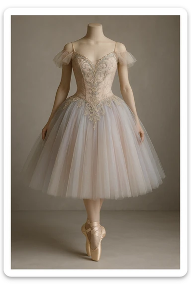 realistic ballerina costume with detailed tulle and ballet slippers sticker