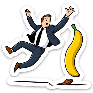 JD Vance falling backwards with one foot slipping on a single banana peel on the ground sticker