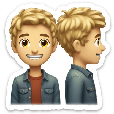 A 15 years boy with cute smile hi stand and had to like friends sticker