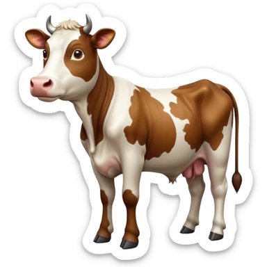 cinematic-[brown and white cow]-realistic-full-body-standing-emoji,-tail-flicking-lazily,-head-tilted-dramatically,-sleek-[brown and white]-coat,-simplified-yet-realistic-focused-features,-highly-detailed,-glowing-with-an-almost-sarcastic-glow sticker