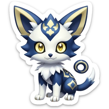 Shiny mExotic Colorfulj Excessive Mysterious Gothic Meowstic-Poochyena-Pokémon-Fakémon-hybrid-creature (full body) with pattern-markings with golden eyes sticker