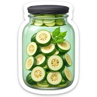 A homemade-style jar with sliced zucchini and herbs under a cloth cap.









 sticker
