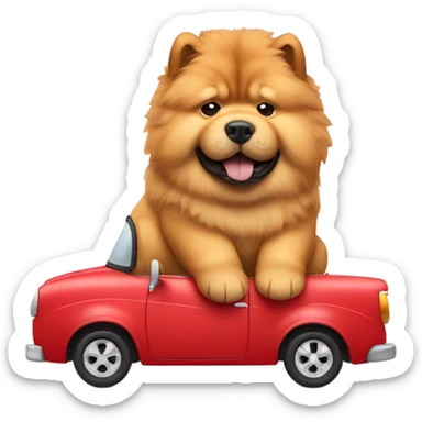 Chow Chow dog riding red car sticker