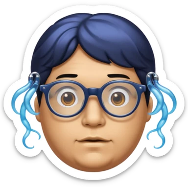 make a guy from portugal that has glasses and has a good jawline and a little cheeky cheeks and black hair that spreads like sauce and make him glossy and shiny sticker