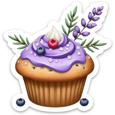 Lavender flower sprig muffin with berries and sugar crystals sticker
