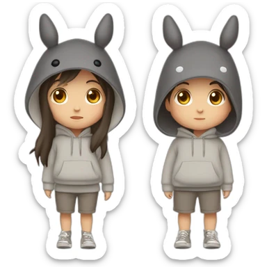 Fille Brune avec un sweat-capuche Totoro avec les couleurs de Totoro sticker