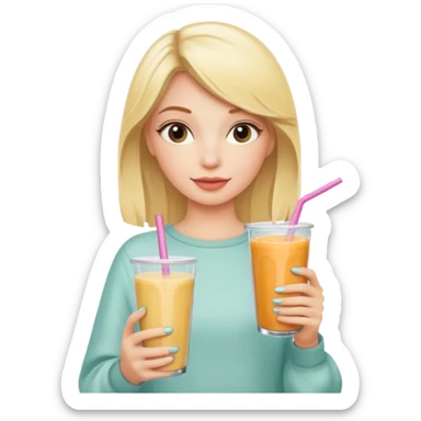 A coquette blonde girl holding a smoothie in her hand sticker