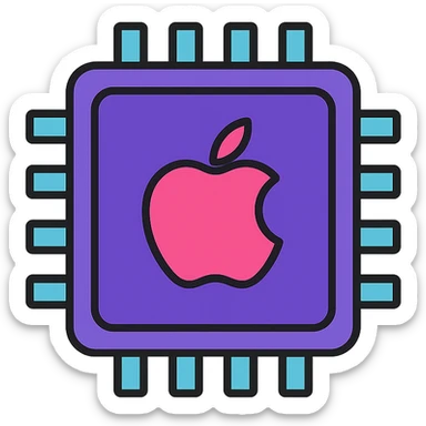Apple Silicon chip, stylized, minimal, modern, iconic, no text sticker