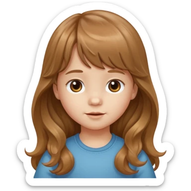 Please generate a portrait of a toddler with long, wavy, light brown hair and bangs.
 sticker
