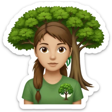 Make a zumba coach emoji, brown eyes, brown hair girl, green shirt withe "the roots" on it, longer pony tail hair, add the tree logo for the roots remove tree from background sticker
