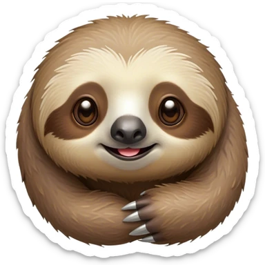 Cinematic Cute Sloth Portrait Emoji, Head tilted playfully and inquisitively, with a delightfully relaxed expression accented by a soft, fuzzy Fur and round, sparkling eyes filled with charm, Simplified yet irresistibly adorable features, highly detailed, glowing with a warm, gentle glow, high shine, affectionate and laid-back, stylized with a touch of whimsical laziness, bright and endearing, soft glowing outline, capturing the essence of a mischievous yet loving sloth that seems as if it could slowly dangle out of the screen into your arms! sticker