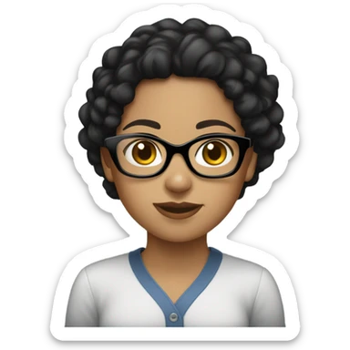 Hispanic girl with black curly hair and black glasses sticker