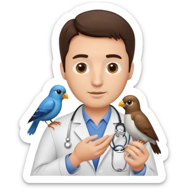 brunette man veterinarian with bird sticker
