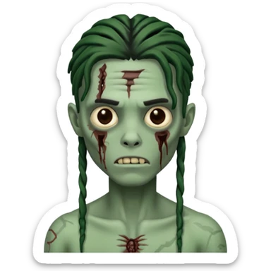 make a zombie boy emoji (headshot only) that has long black locs  and some facial scars sticker