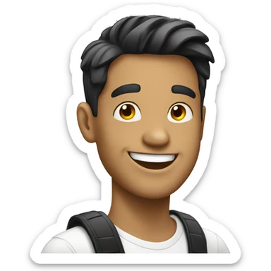 happy white male student with balck hair on phone sticker