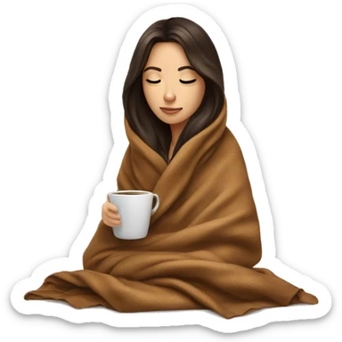 girl brunette inside a blanket sipping coffee eyes closed sticker
