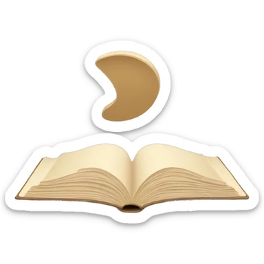 An open, hardcover book, depicted with a beige cover. Commonly used for various content concerning reading, writing, learning, and schooling. sticker