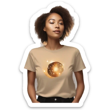 Person wearing vintage sepia T shirt with nebulas galaxies and constellations star map celestial illustration t shirt sticker