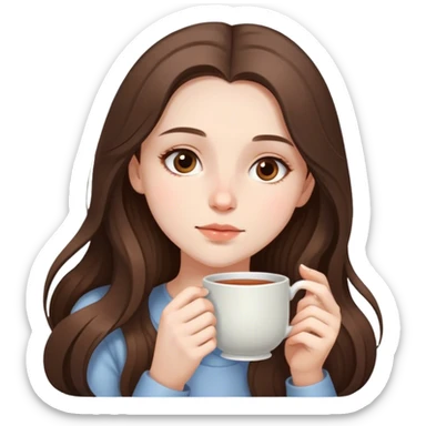 pale brunette girl with long hair eyes down sipping tea sticker