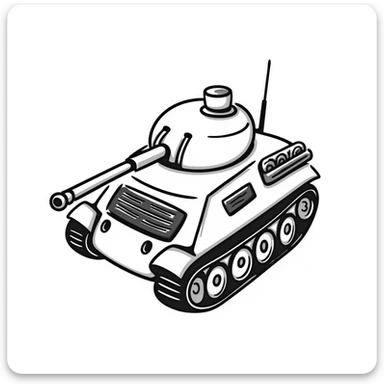tank from bird's-eye view, hand drawn doodle style sticker