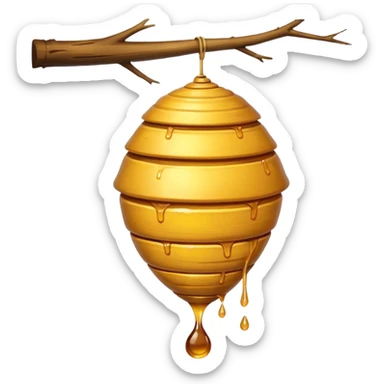 A hanging beehive dripping golden honey from its base. sticker