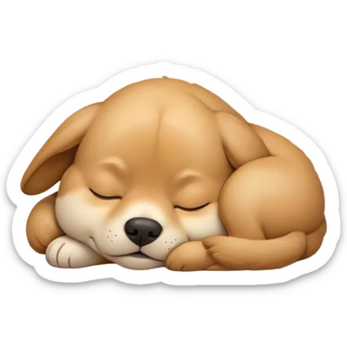 Meme-Worthy Cute Sleeping Domestic Dog Portrait Emoji, Head resting peacefully with a contented smile, showcasing a delightfully cuddly build and a luxuriously soft coat, eyes gently closed in serene, restful slumber, Simplified yet hilariously adorable features, highly detailed, glowing with a soft, drowsy light, high shine, relaxed and utterly lovable, stylized with an air of playful laziness, soft glowing outline, capturing the essence of a sleeping dog that feels destined to become the next viral sensation of adorable rest! sticker