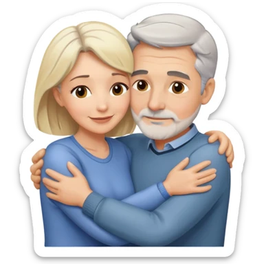 Hug between blonde woman and grey haired man in their 50s  sticker
