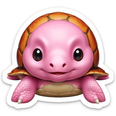 light pink turtle with a perfectly round head (not oval) in chibi style, red shell, cute, adorable, looks like a stuffed animal with no details in skin sticker