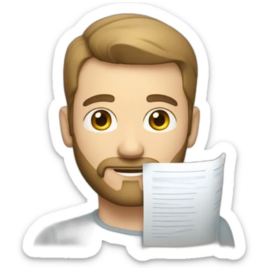 good looking caucasian male with small beard and almost bald smart casual holding papers sticker