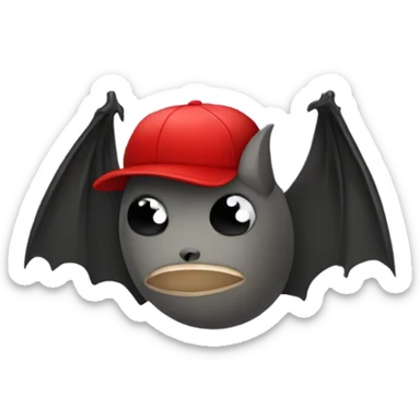a sad bat in a cave wearing a red cap sticker
