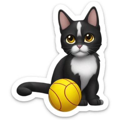 Una-gata-blanca-negra-amarilla-pelota sticker