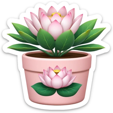 Short, cylindrical ceramic flower pot in pastel pink, containing a lotus flower plant. sticker