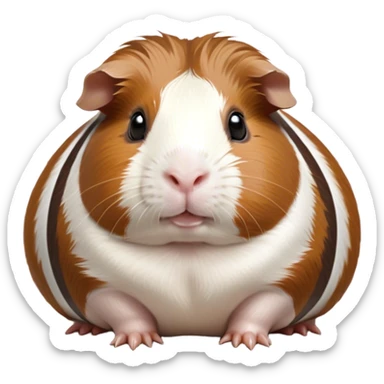 Cinematic Noble Brown and White Banded Guinea Pig Portrait Emoji, Poised and regal, with a compact, chubby build and a uniquely patterned fur of warm brown and crisp white banding, deep-set soulful dark eyes, Simplified yet sharp and sophisticated features, highly detailed, glowing with a soft, dignified glow, high shine, intelligent and charming, stylized with an air of distinctive elegance, focused and attentive, soft glowing outline, capturing the essence of a watchful and confident companion, so majestic it feels as though it could scurry out of the screen with effortless authority! sticker