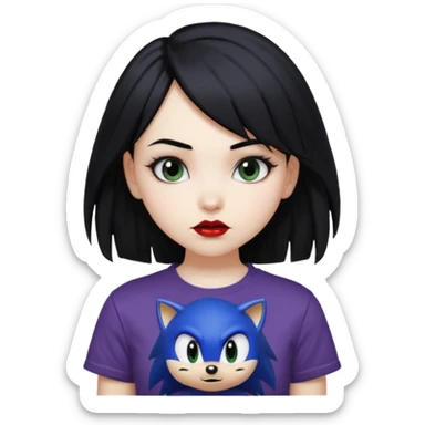 make a goth girl with black hair side bangs, and wearing sonic clothes  sticker
