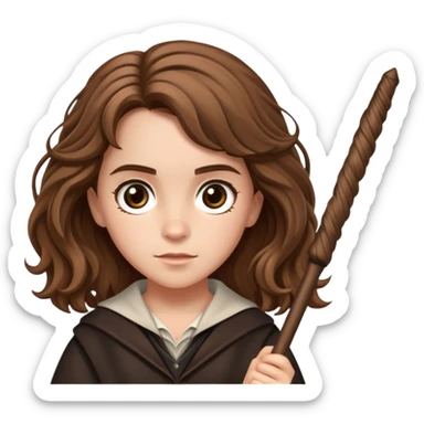 Hermione Granger with bushy hair and wand sticker