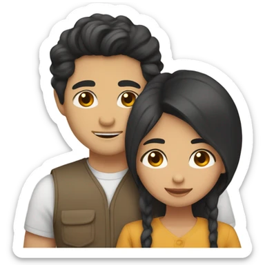 They are holding each other very tightly. A pale Asian man with short dark hair and amber eyes embracing and loving a half Asian woman with long wavy dark hair and dark hazel eyes. They love each other a lot And have good fashion taste. sticker