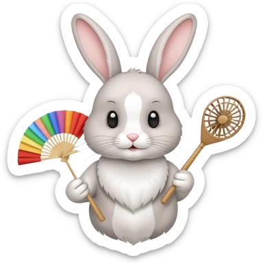 A rabbit hold a folding fan playfully sticker