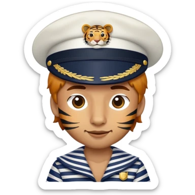 Tiger sailor with navy hat and striped shirt sticker