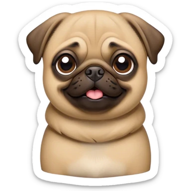 Cinematic Comical Fawn Pug Portrait Emoji, Head tilted dramatically with an exaggeratedly amused expression, featuring a glossy fawn coat with a smooth finish, wide, expressive dark eyes filled with playful disbelief, Simplified yet hilariously expressive features, highly detailed, glowing with a slightly sassy glow, high shine, dramatic yet playful, stylized with an air of cheeky mischief, bright and endearing, soft glowing outline, capturing the essence of a spirited and over-the-top companion, so meme-worthy it feels like it could side-eye its way into internet fame instantly! sticker