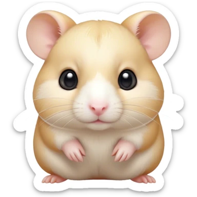 Cinematic Noble Cream Hamster Portrait Emoji, Poised and regal, with a tiny, compact build and a smooth, pristine cream coat, deep-set soulful dark eyes, Simplified yet sharp and sophisticated features, highly detailed, glowing with a soft, dignified glow, high shine, intelligent and energetic, stylized with an air of miniature elegance, focused and attentive, soft glowing outline, capturing the essence of a watchful and confident rodent, so majestic it feels as though it could scurry out of the screen with effortless authority! sticker