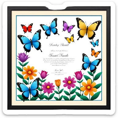 flowers butterflies frame certificates for kids sticker